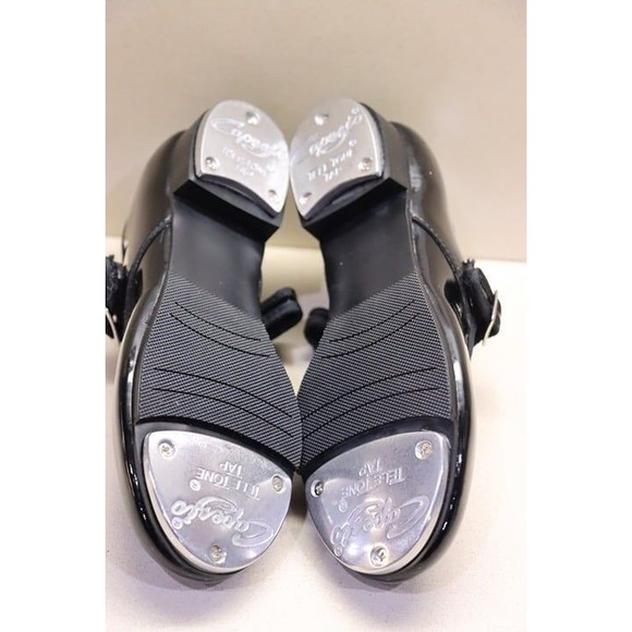 capezio teletone size 2w tap shoes little girls wide black maryjane 3800 dance - Picture 7 of 9